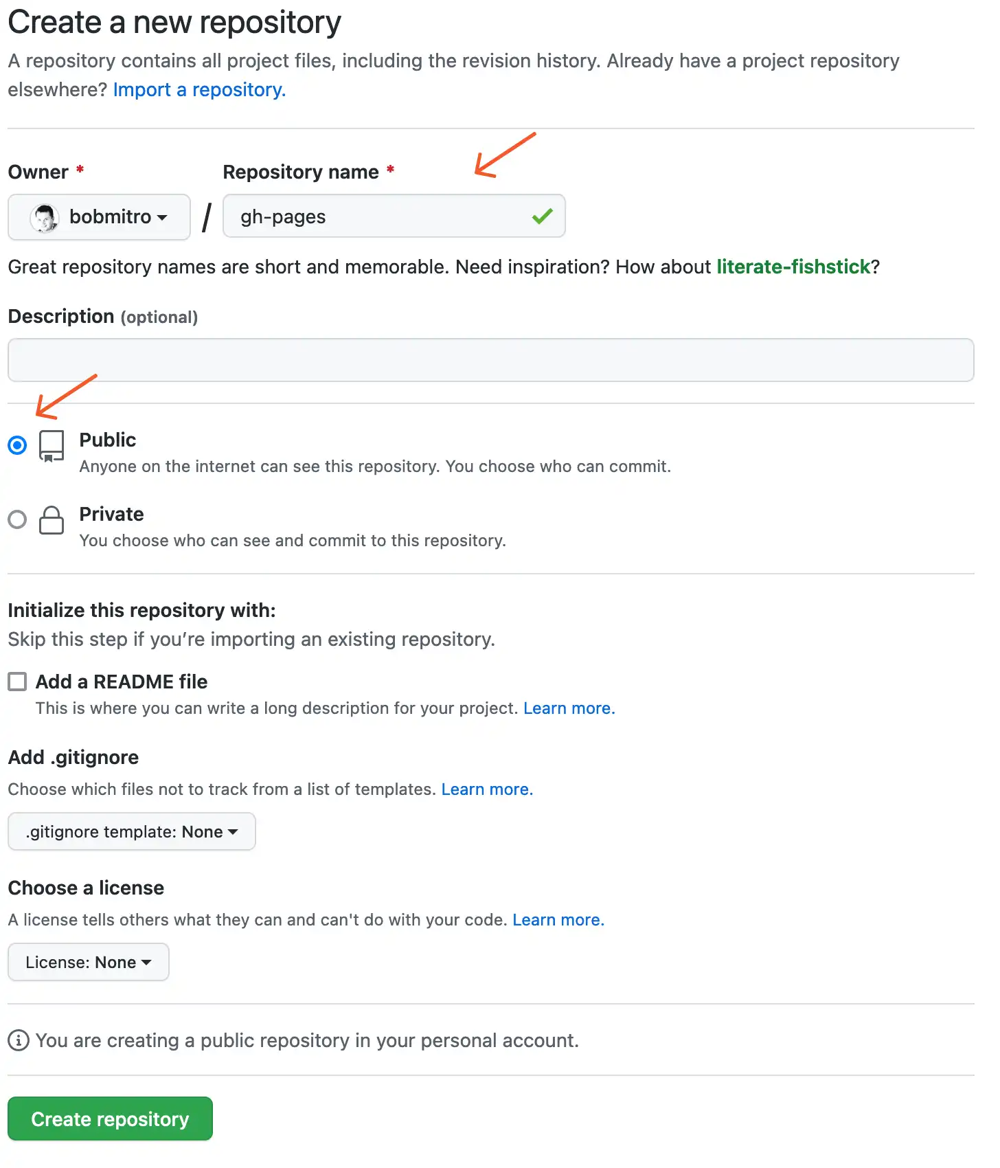 创建新的GitHub存储库
