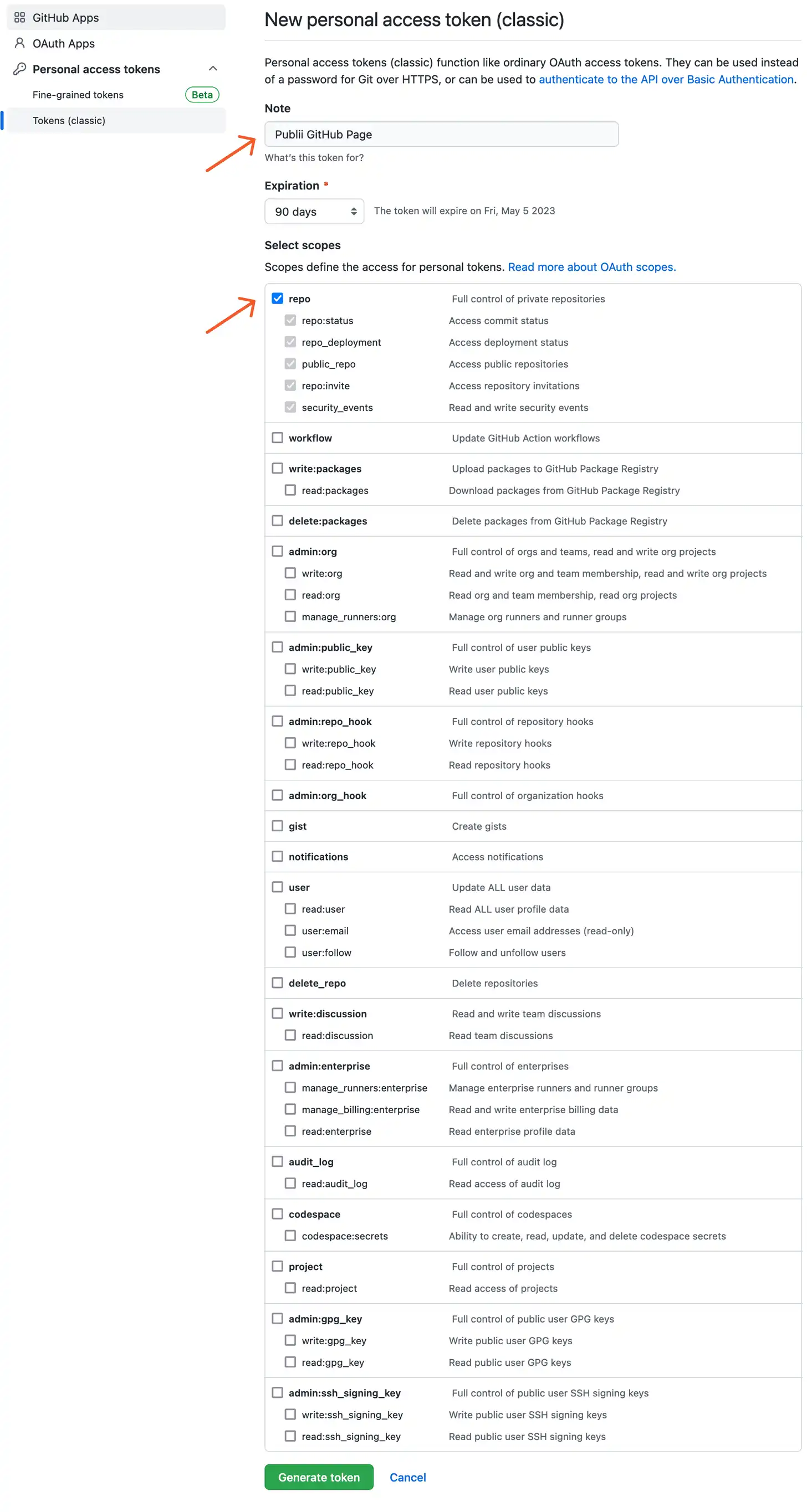 新的个人GitHub访问令牌