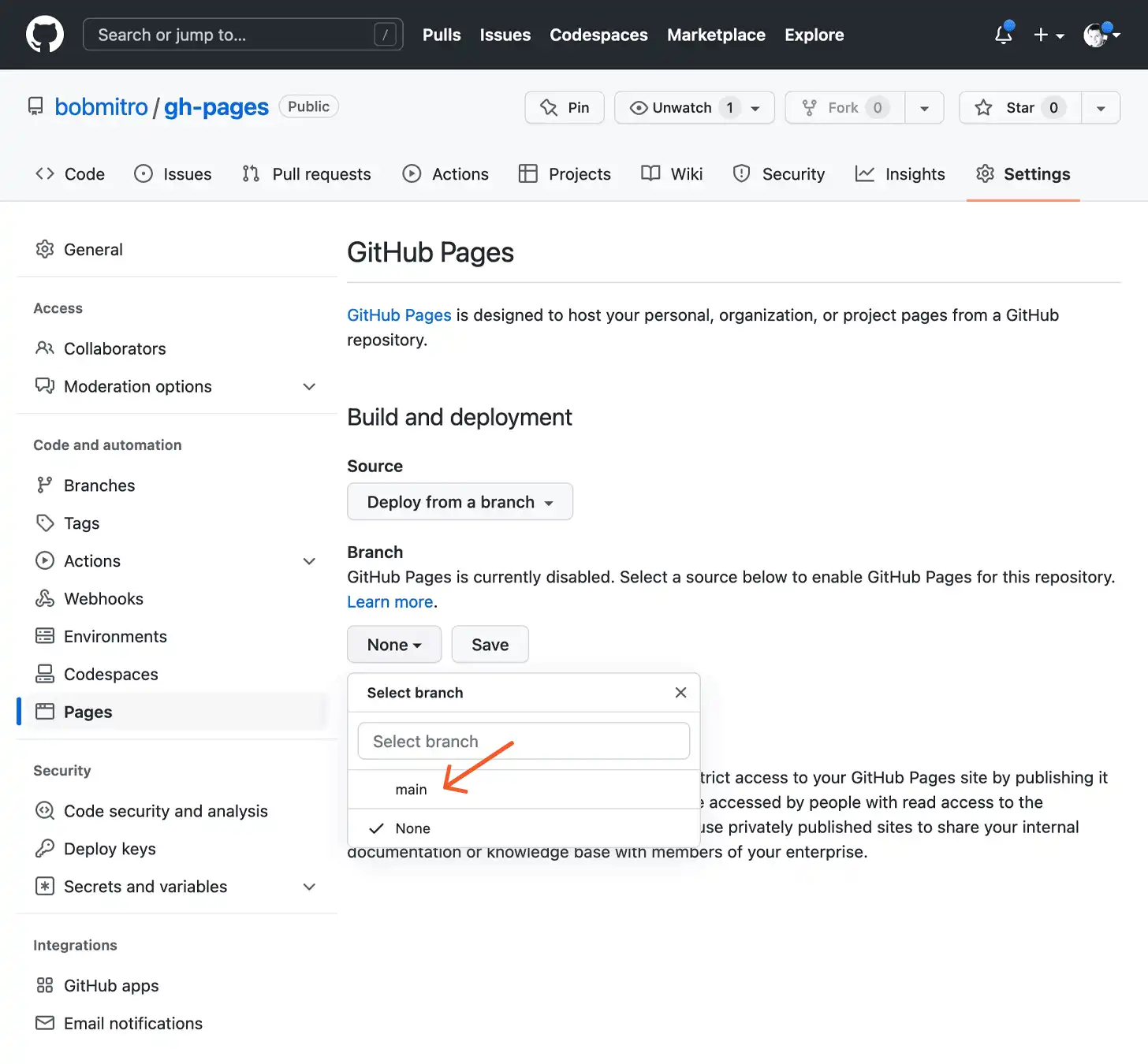 Github页面主分支